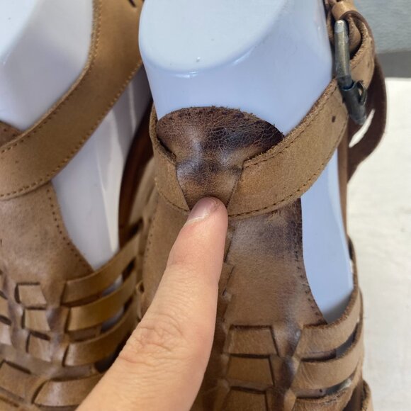 CULTURE Womens Platform Wedge Sandals Brown Leather Basket Weave Buckle Size 41 - Picture 11 of 16